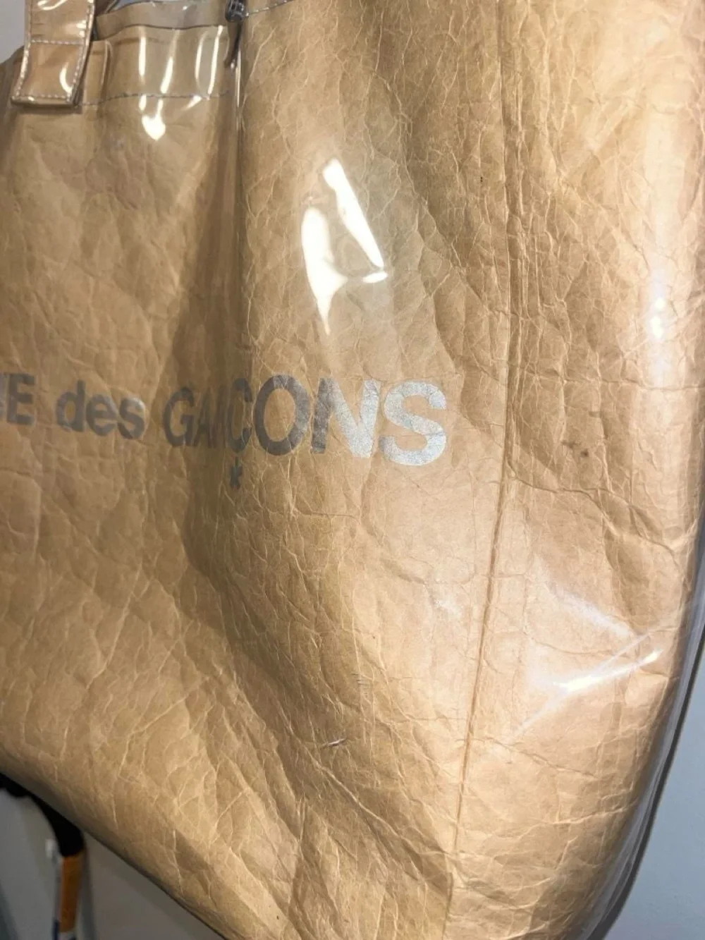 Comme des Garcons Tan Shiny Logo Tote Bag